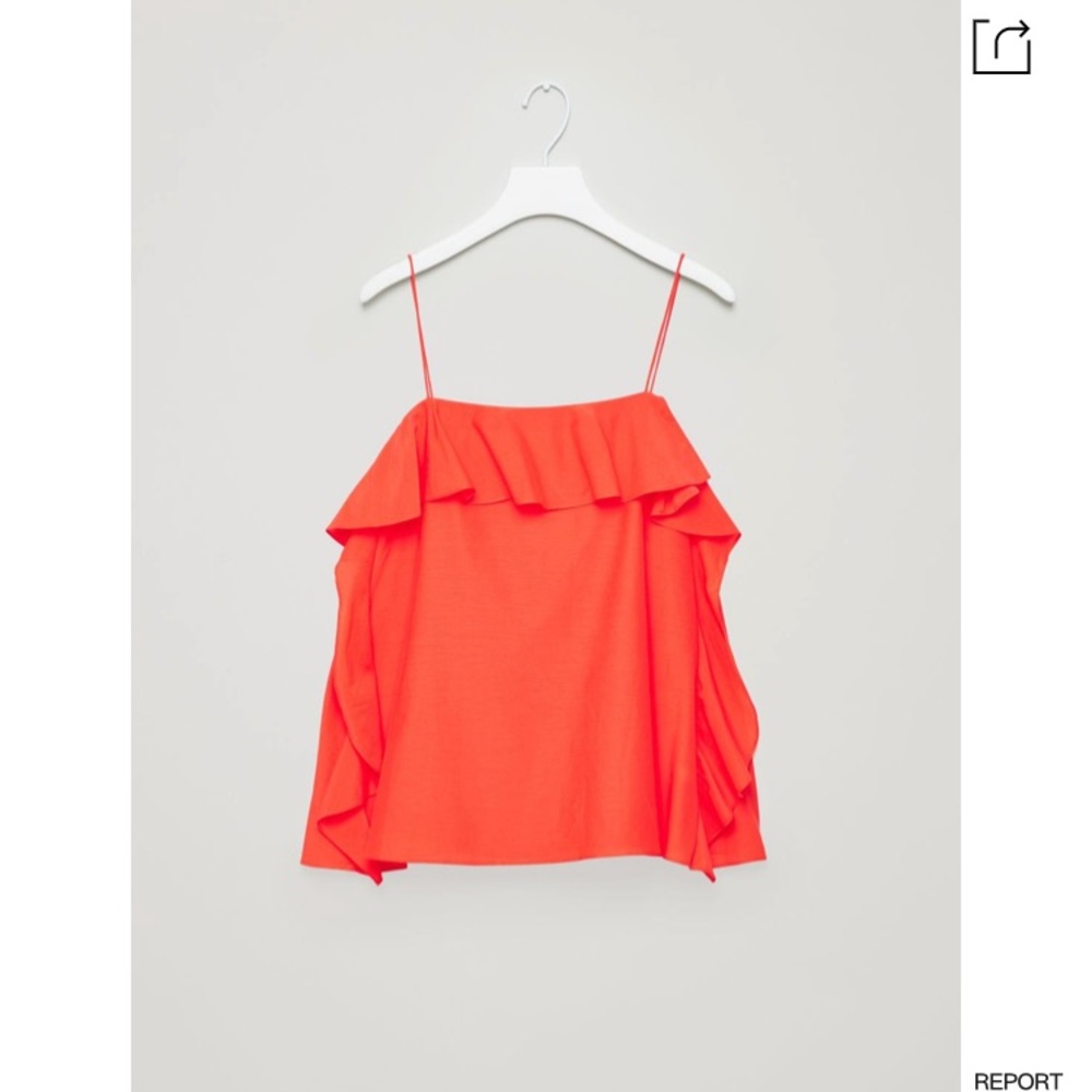 COS Frilled Cotton-Silk Top in Orange
